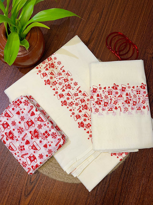 Christmas Themed Setmundu with blouse piece🌲