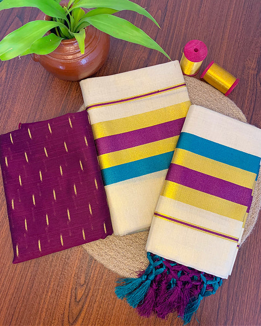 Grape blue tissue Setmundu with blouse piece