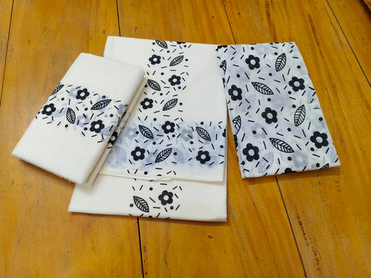 Black floral printed setmundu with blouse piece