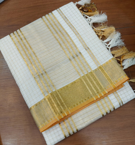 Cotton checked Saree with Kunjalam