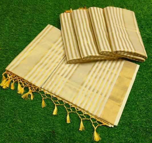 Cotton stripes Saree with Tussels