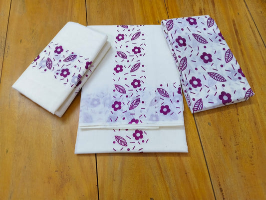 Floral printed cotton Setmundu with blouse piece