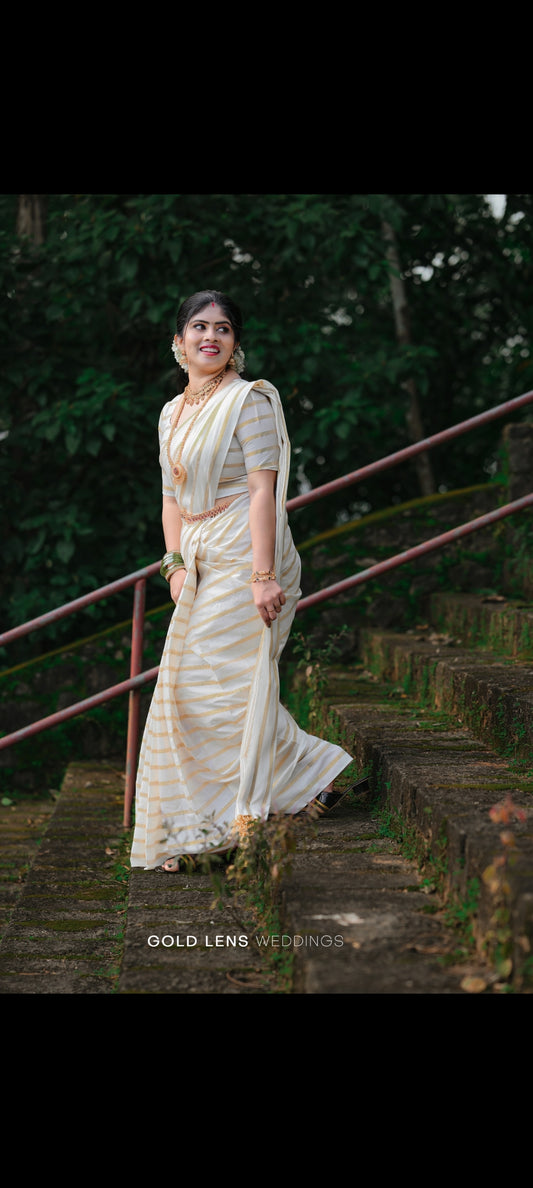 Cotton stripes Saree with Tussels
