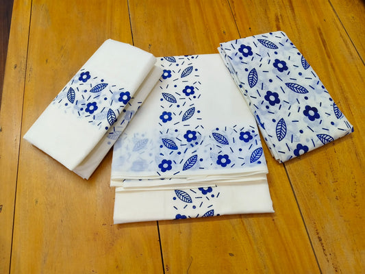 Blue Floral Printed Setmundu with blouse piece